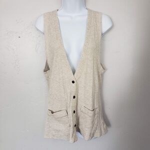 I ❤️ Ronson Medium Beige Waffle Knit Sleeveless Vest Cardigan Button Up V-neck